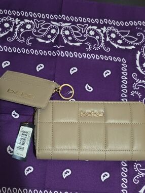 bebe Quilted Taupe Wallet with Matching Card Holder and Keyring